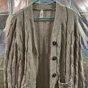 Zenana Premium Gray Cable Knit Button Cardigan w Pockets Size M